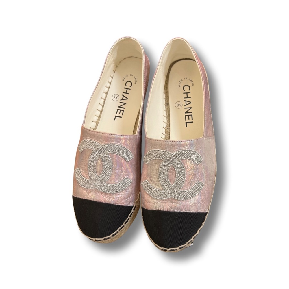 Chanel Espadrilles Pink Silver and Black (Iridescent) Size 36